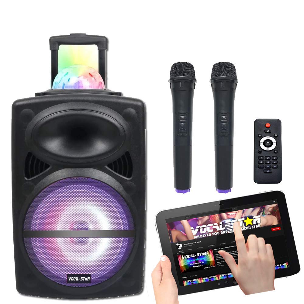 VocalStar Portable Disco PA Speaker System with Bluetooth, Bass & Treble,Led Light Effect, USB