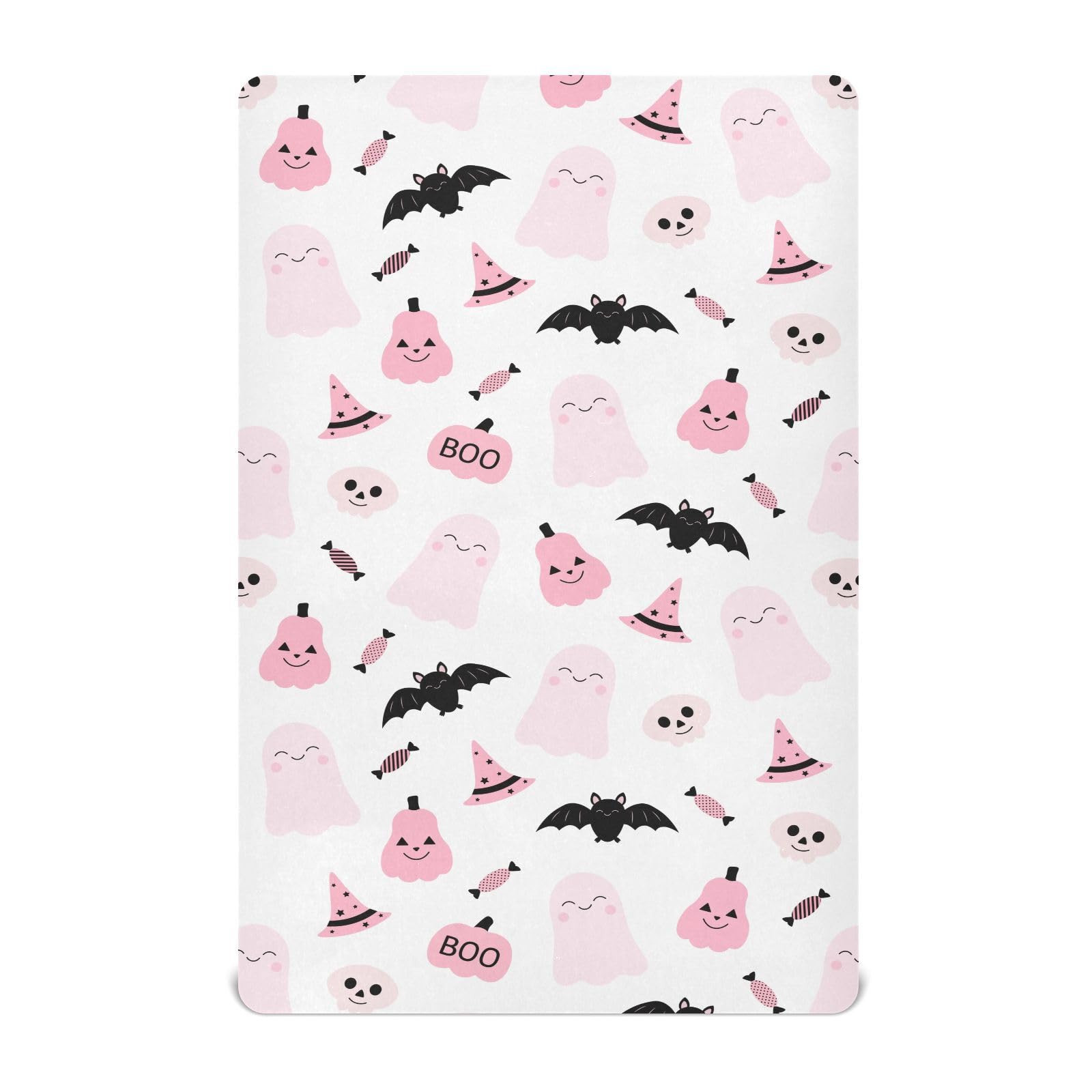 Pink Ghosts &amp; Pumpkin Breathable Mini Crib Mattress Sheets, Toddler Baby Sheets 39 * 27 * 5In