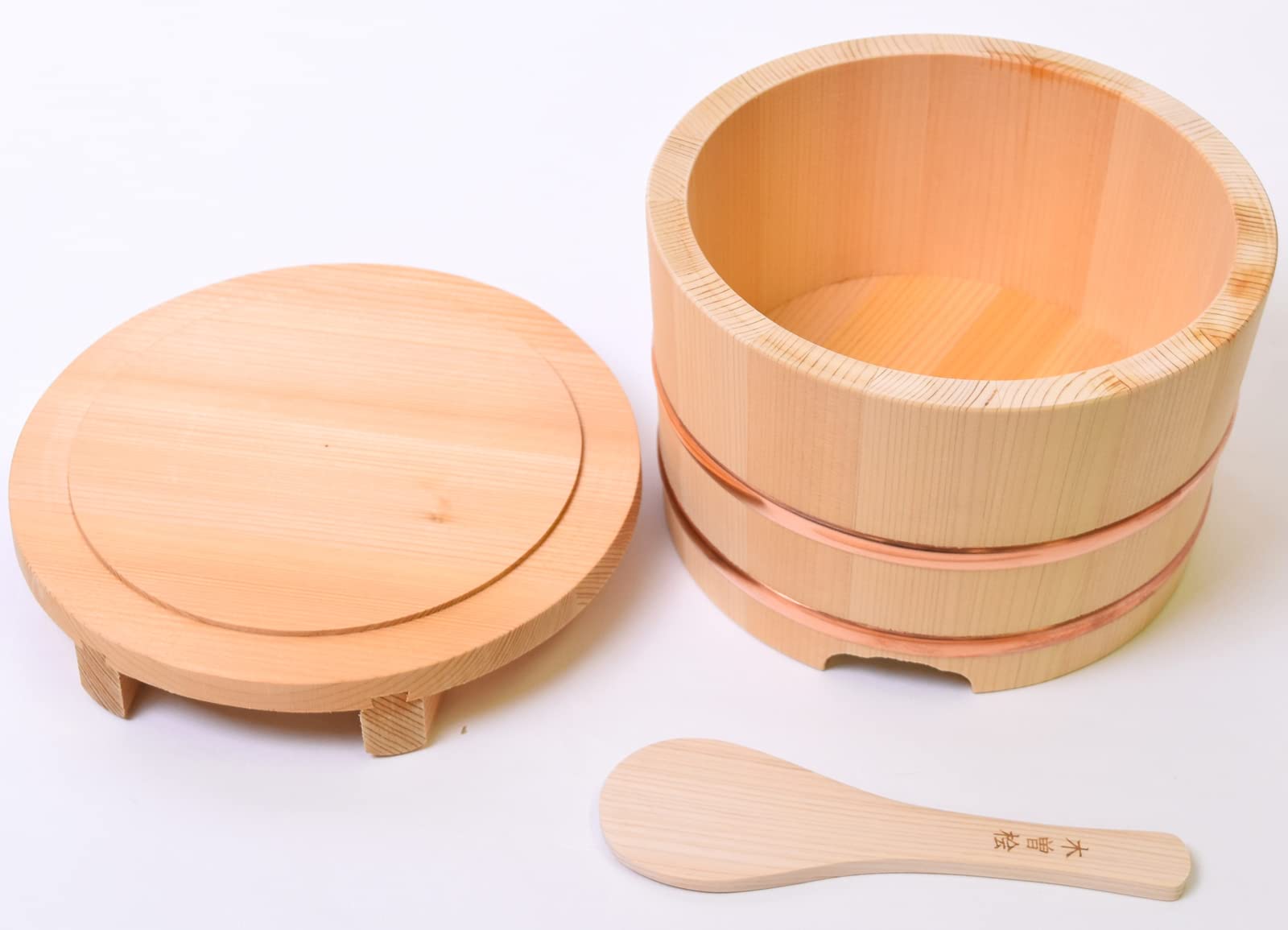 Amazon｜木曽工芸 木曽さわら のせびつ 18cm (3合) ミニ杓文字付き