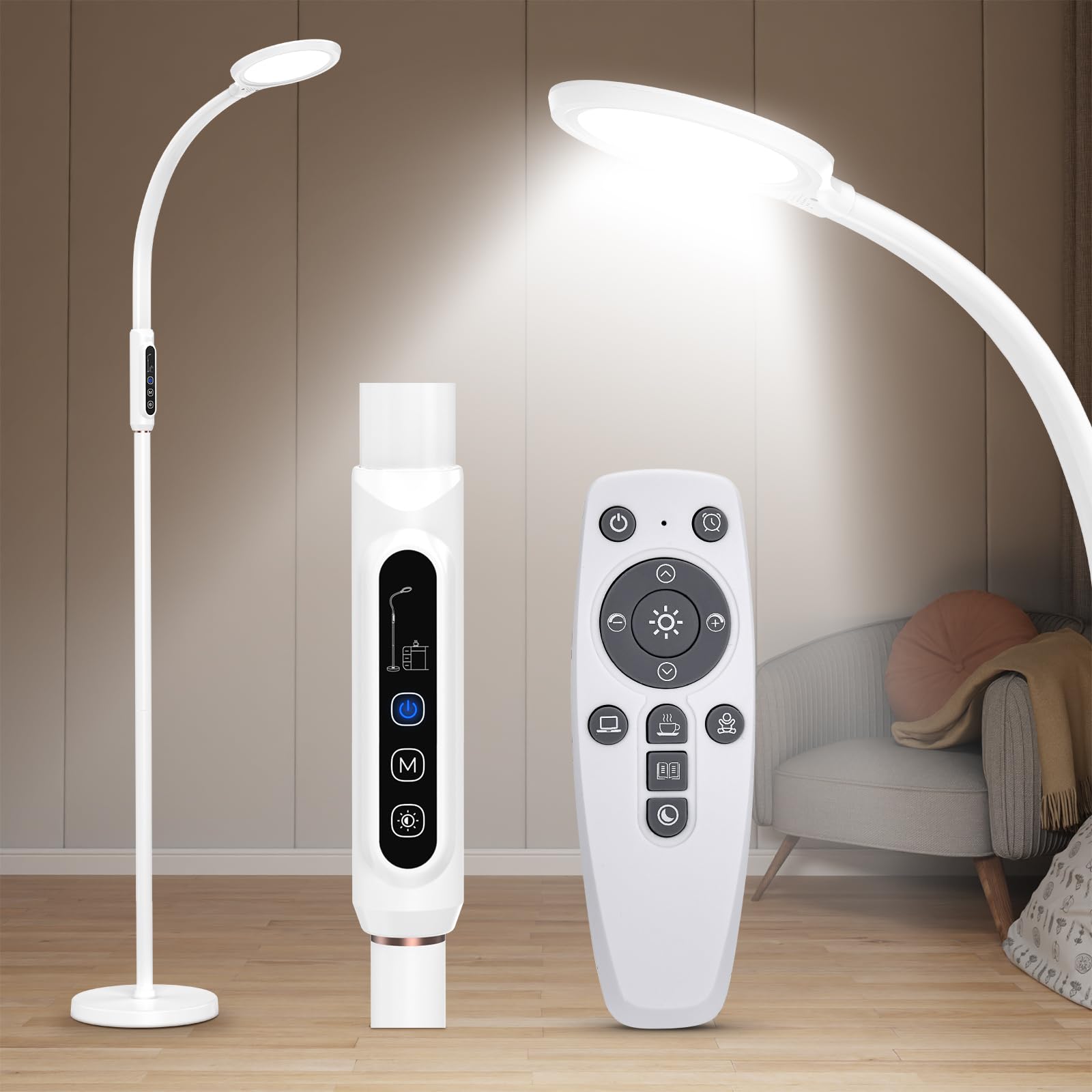 Happy Light Therapy lamp 11000 Lux,LED UV-Free Sunlight lamp,Full Spectrum Happy Therapy Lamps with 10 Adjustable Brightness Levels,2 in 1 Retractable Floor Sad Lamp (White)