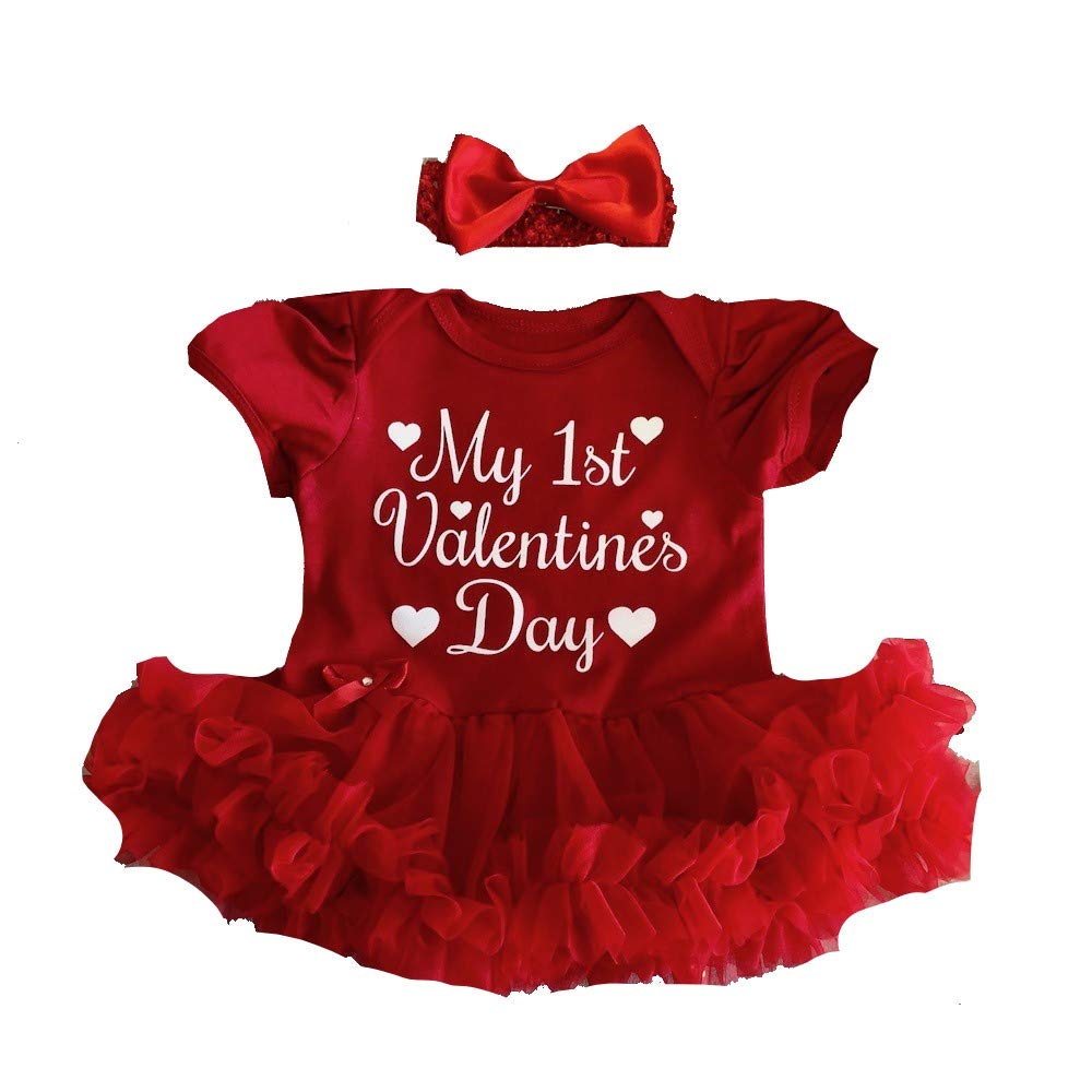 Little Secrets Clothing Women's Red Baby Girl's My 1St Valentines Day Tutu Romper With Headband (12-18 Months)