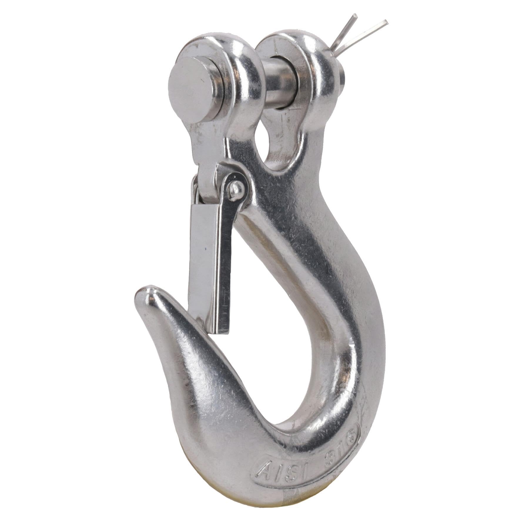 Clevis - Gancio antiscivolo con chiusura di sicurezza, in acciaio inox, per sollevamento catena da 12 mm, 4 pezzi