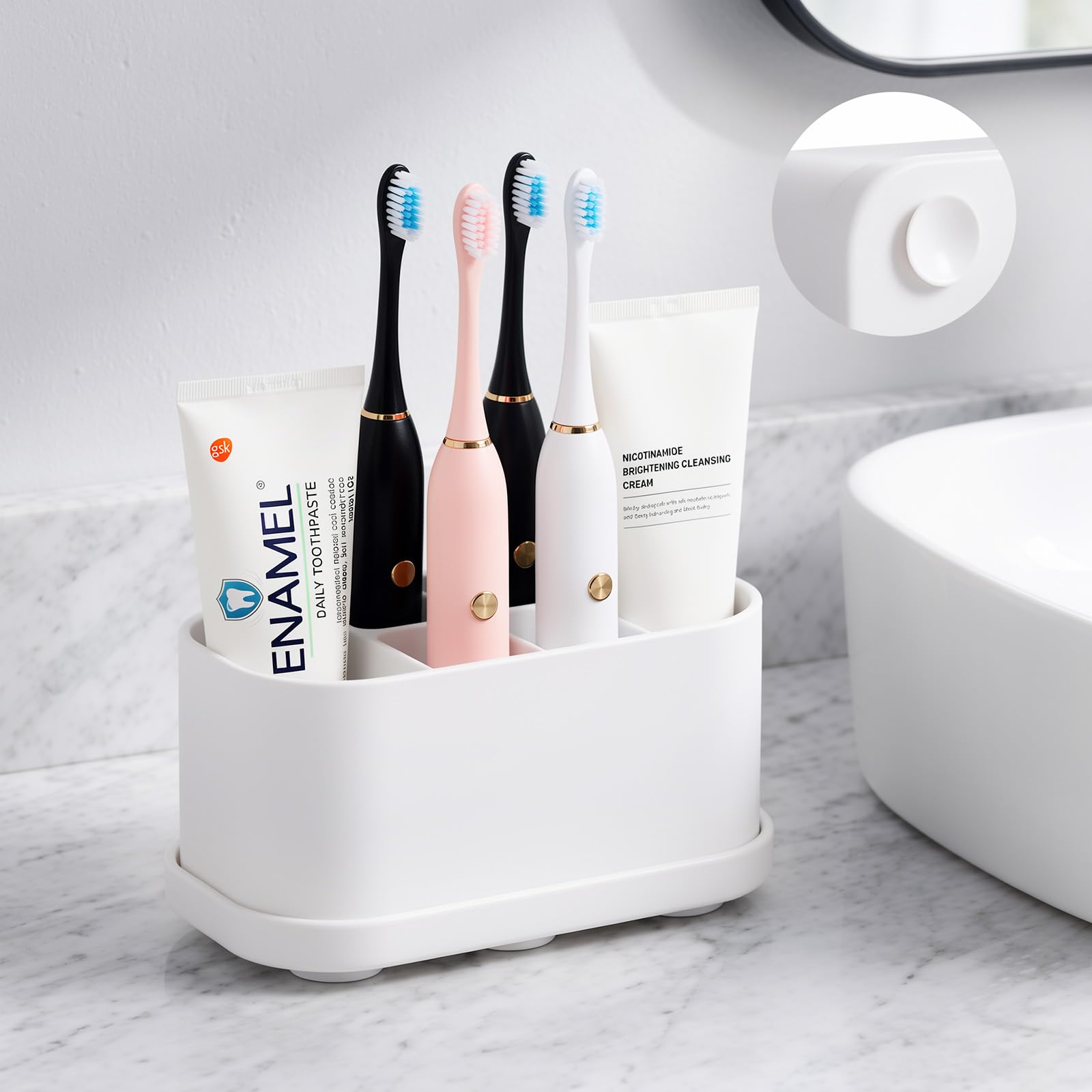 Luxspire Toothbrush Holders for Bathrooms, Silicone, 5 Slots, White
