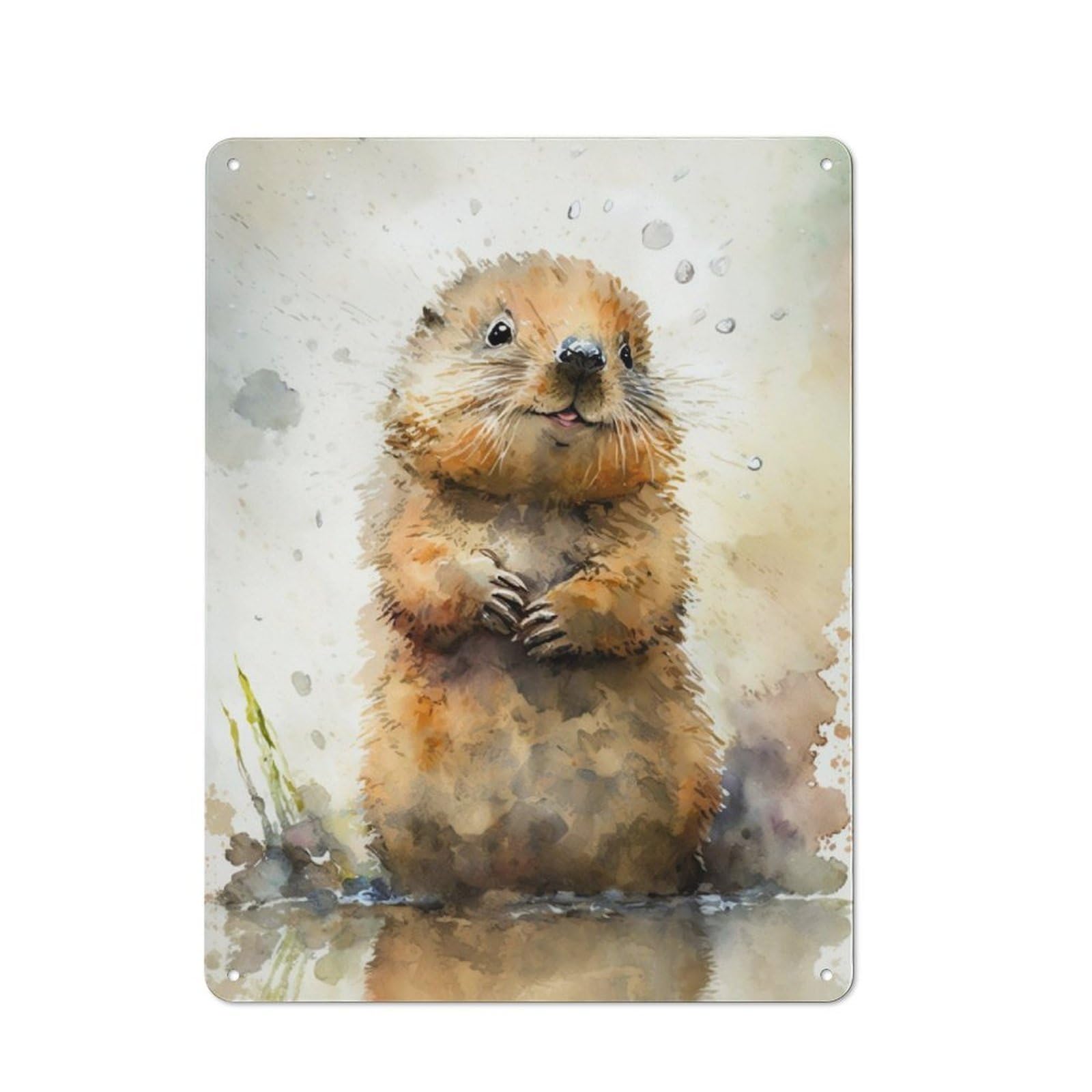 Junmoney Beaver Watersketch For Garden Room Or Summerhouse, Rustic Tin Sign 40X30cm, Tin Sign Wall Decor For Garden Rooms And Summerhouses