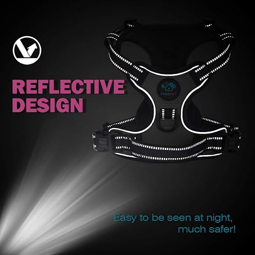 Miniatura 3 de PHOEPET - Arnés reflectante para perro, ajustable, con 2 ganchos de metal para correa y mango de entrenamiento suave diseño sobre la cabeza