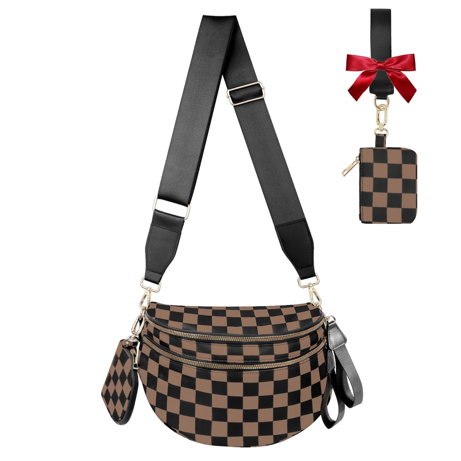 Crossbody Bags for Women Bum Bag Nylon Fashion Waist Packs Fanny Packs Belt Bag Checkered Purse Handbags Wallets Purses Trendy Shoulder Bag (Checkered