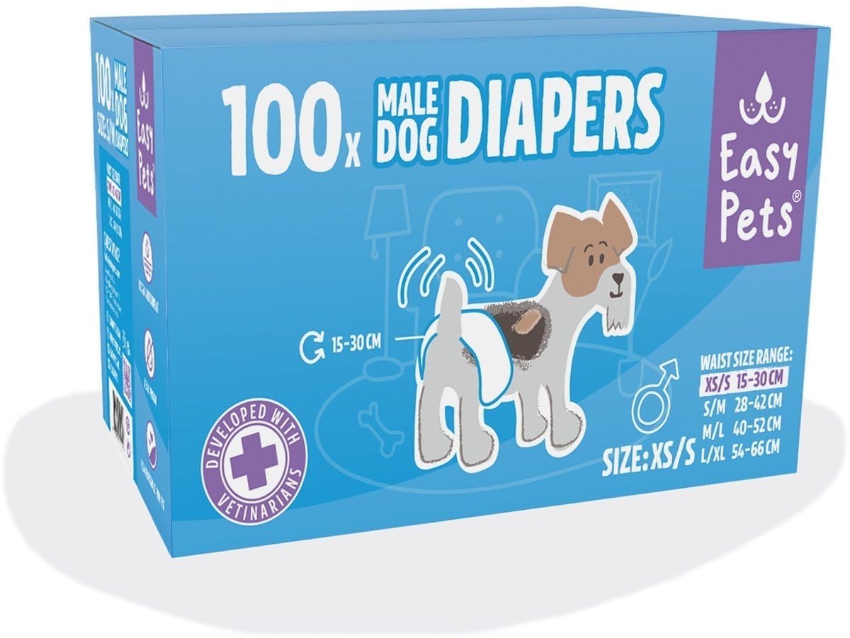 Pannolini per Cani Maschi – Monouso, Super Assorbenti, Antifuga – Per Incontinenza, Marcatura e Addestramento - 100 pezzi – Taglie XS/S