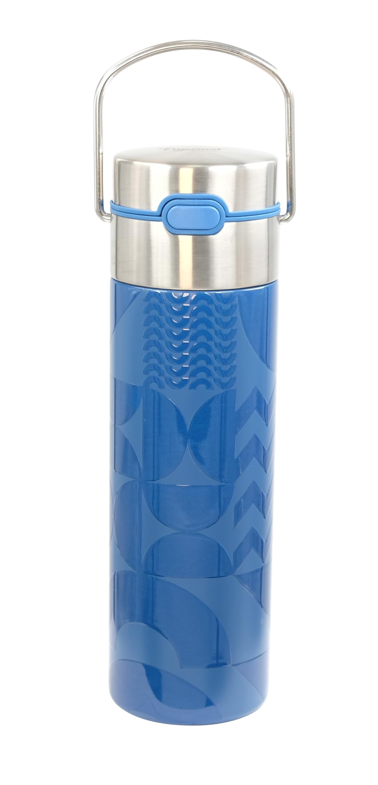 Eigenart LEEZA Geo Blue Gourde isotherme à double paroi en acier inoxydable avec bouchon sport et passoire, sans BPA, 500 ml