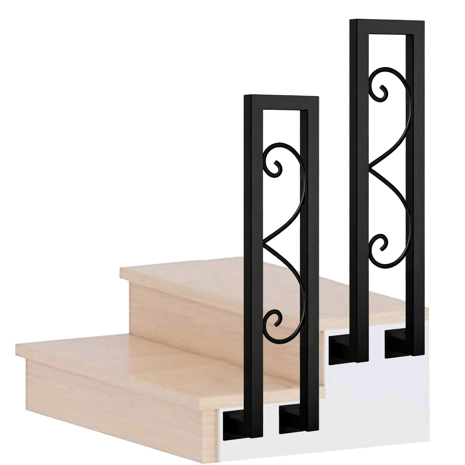 Marxan One Color Black Stairs Banister Hand Rails For Indoor Outdoor, 1 Step Handrail Brackets Kit, Metal Wrought Iron Guardrail For Loft Corridor Garden Porch(85Cm/33In)