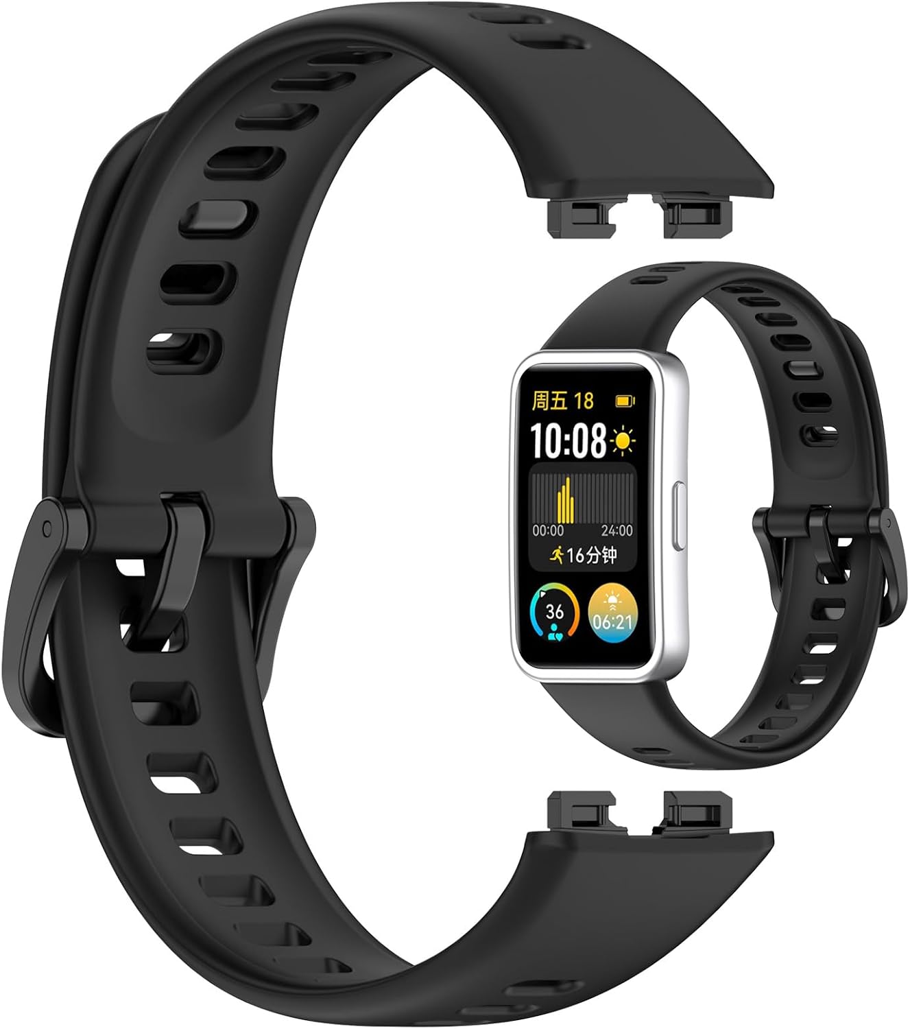 Disscool Replacement Adjustable Wrist Bands Compatible with Huawei Band 10/10 NFC/9/9 NFC/8/8 NFC, Soft Silicone Wrist Strap with Quick Release for Man Women(Smooth Surface/Black)