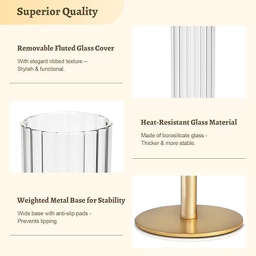 Miniatura 5 de Portavelas de cristal dorado de huracán portavelas de vidrio alto Cadhodenm para boda, juego de 6 portavelas cónicos de latón, portavelas moderno