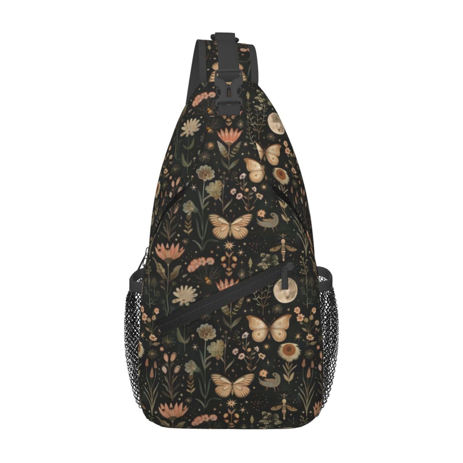 SUPLUCHOM Sling Bag Vintage Butterfly Moon Flower Hiking Daypack Crossbody Shoulder Backpack Travel Chest Pack for Men Women