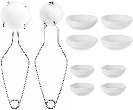 10 Pcs Crucibles for Melting Metal Kit, 4 Pcs Ceramic Quartz Crucibles & 4 Pcs Enlarged Ceramic Quartz Crucibles & 2 Pcs Gold Silver Copper Whip Tongs Handle 2A, Jewelry Refining Casting Pot