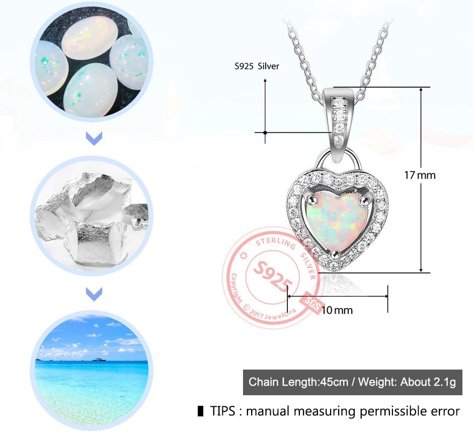 Sterling Silver Heart Shape Created Opal Pendant Necklace (6mm Opal Halo Heart) - Image 3