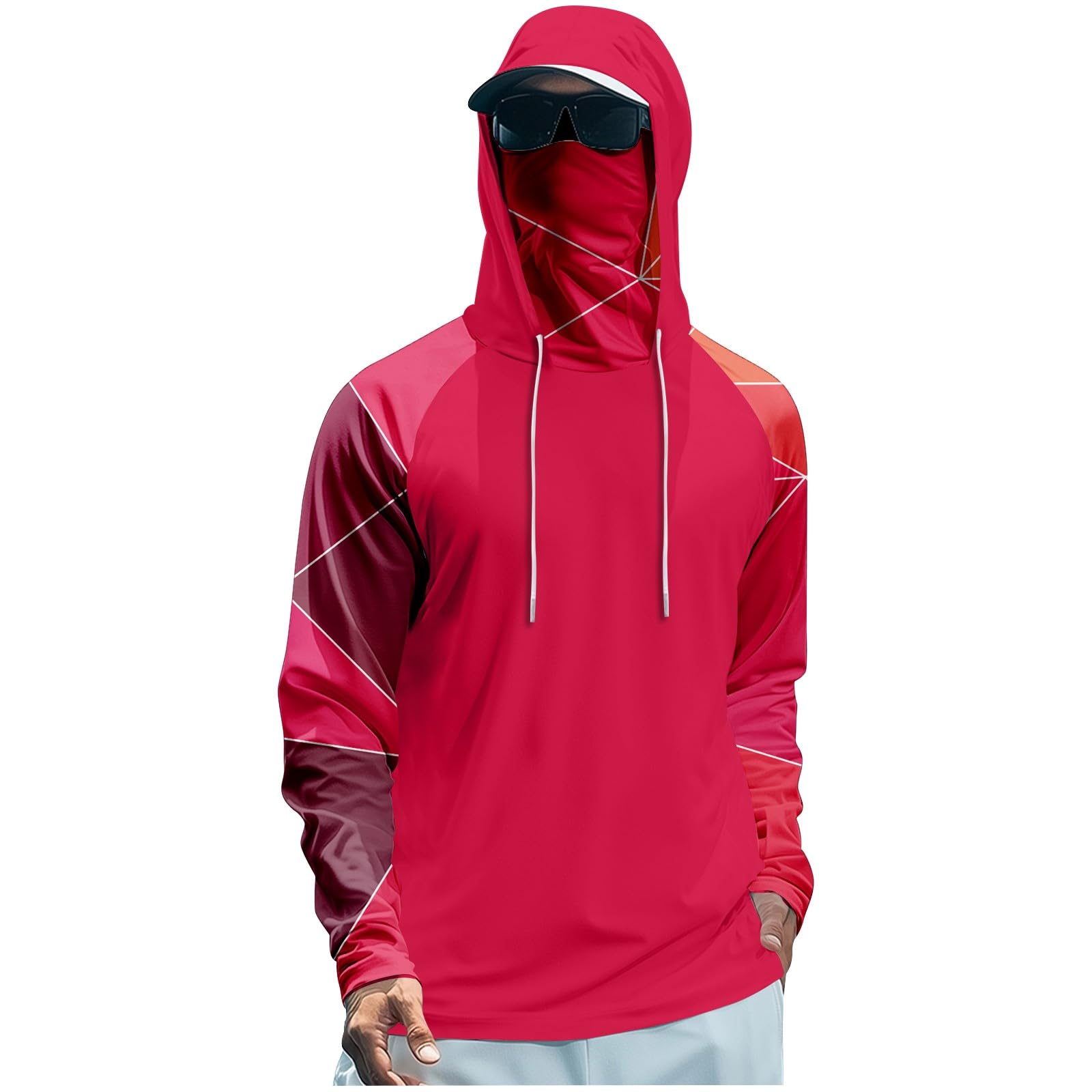 Maglia Solare Uomo Maniche Lunghe Traspirante Maglia Anti UV Cappuccio Refrigerante Maglietta Trekking Uomo
