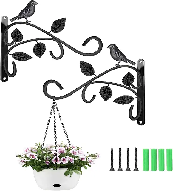 Hxeilzge 2-Pack Iron Hanging Basket Brackets - 12 Inch Wall Hooks for Plants