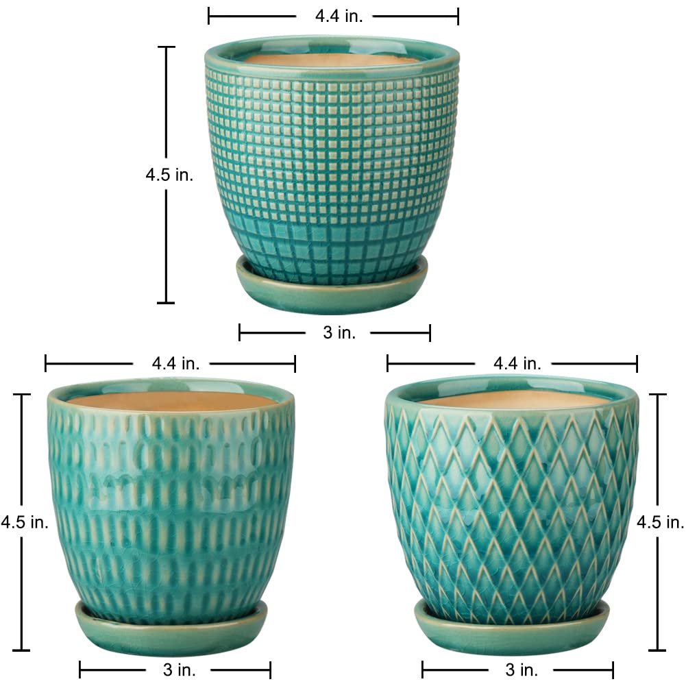 Oairse Doniczka ceramiczna, zestaw 3 okrągłych doniczek, z otworem odpływowym i ceramiczną misą na sukulenty, kaktusy, do użytku wewnątrz i na zewnątrz, do ogrodu, domu, na parapet, średnica 11,2 cm