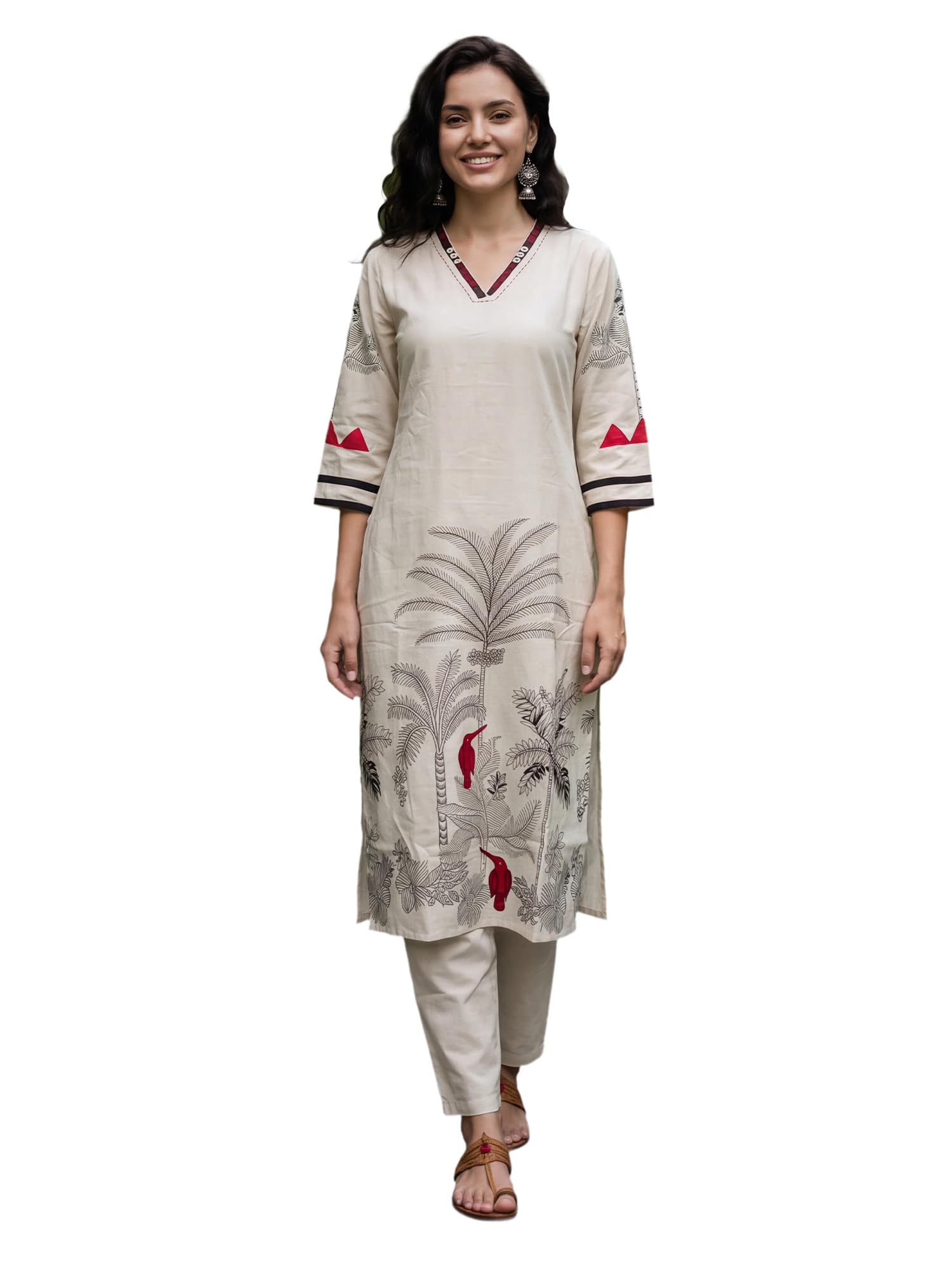 Women Pure Cotton Printed Straight Kurta Set with Palazzo Pants - Ethnic Wear | Co Ord Set For Women Stylish-image-35