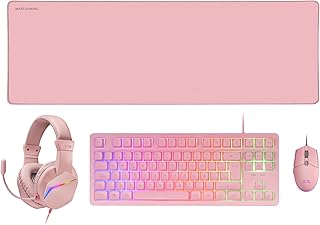 Mars Gaming MCP-RGB3, Pack Gaming Teclado Fixed RGB + Ratón Gaming RGB Flow 3200 dpi + Auriculares Over-Ear RGB + Alfombrilla XXL, Rosa, Idioma Español