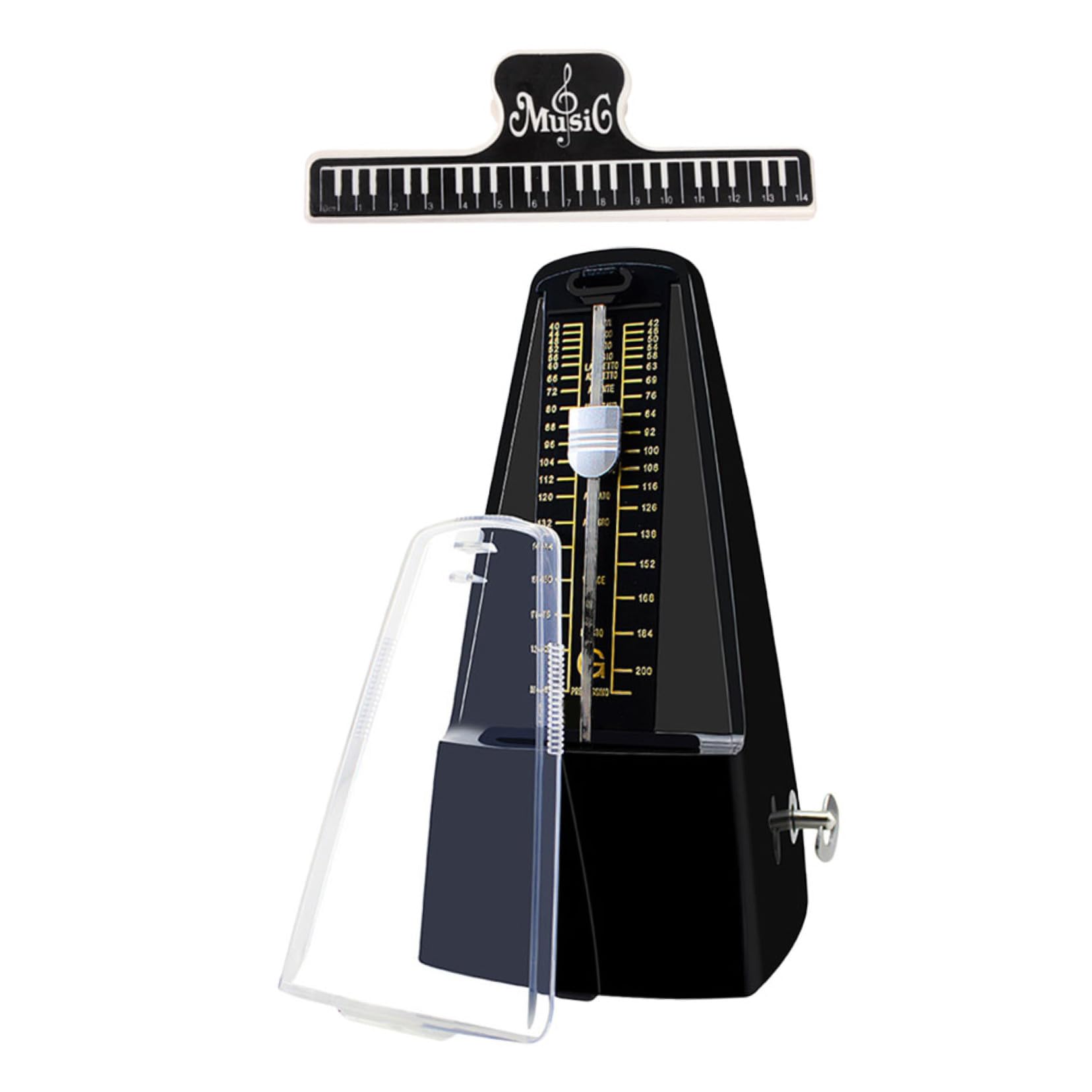 Metronomo Meccanico per Pianoforte, Violino e Basso | Nero, Design Classico in Abs e Metallo, con Clip per Spartito e Note, Facile da Usare Colore Casuale