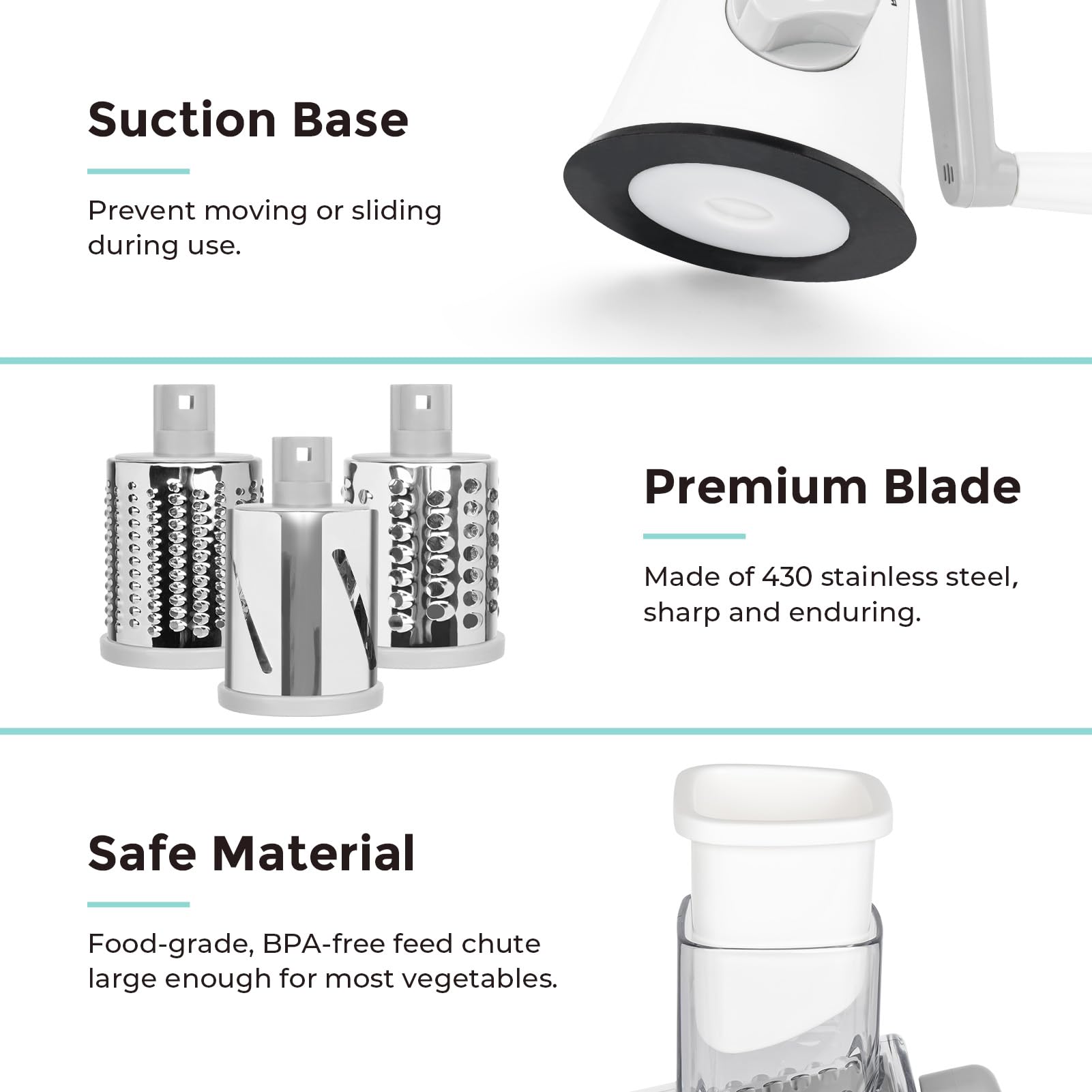 X Home Rotary - Grater per cucina, trituratore con 3 lame