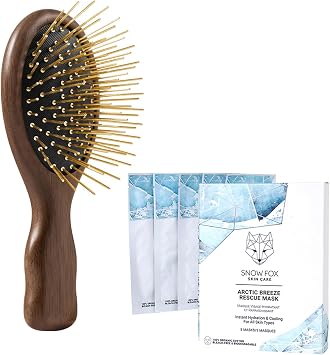 SNOW Fox Skincare Premium Fox Kassa Far Infrared Mini Hair Brush & Arctic Breathe Rescue Mask Box of 5