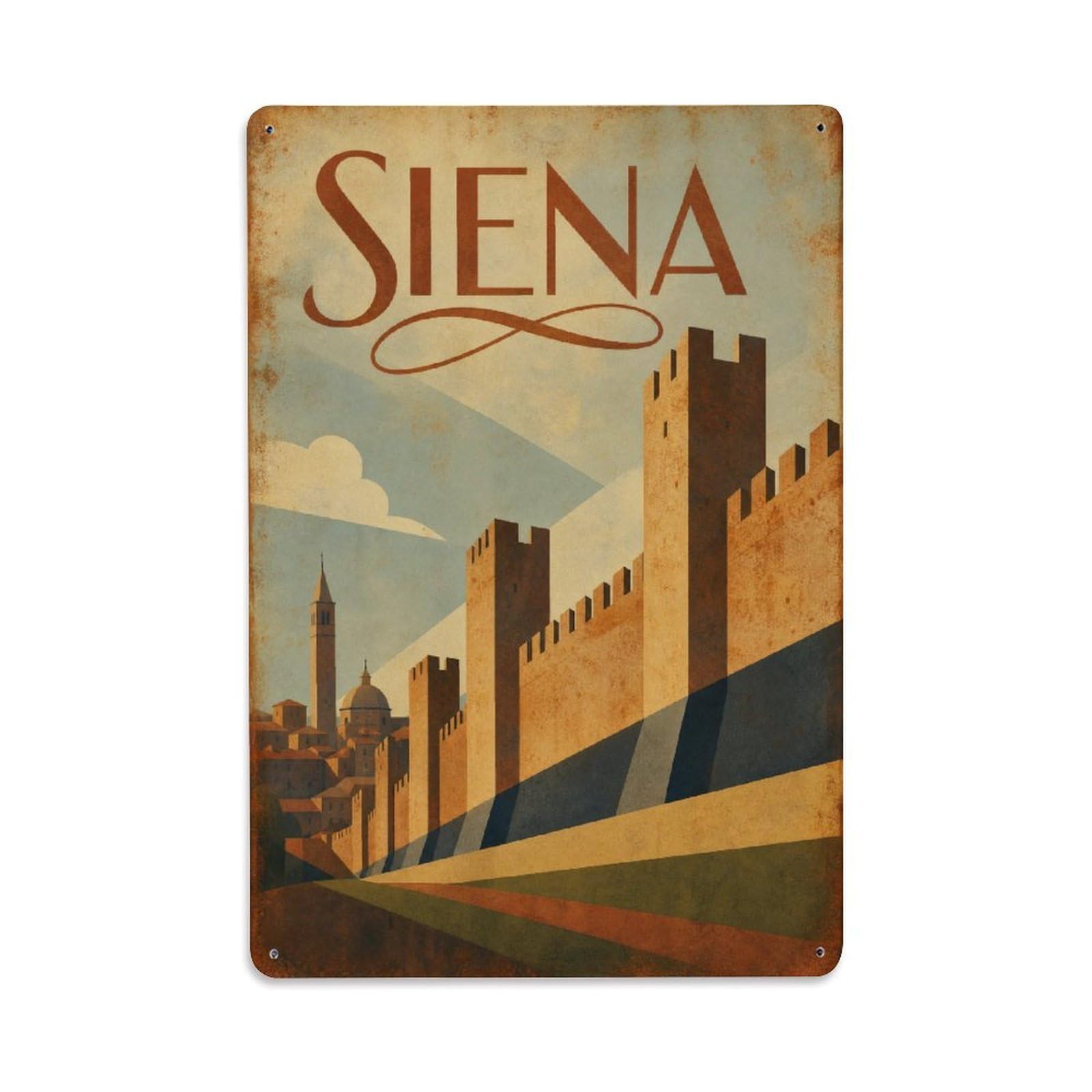 Huiyhb 8X12inch(20X30cm) Vintage Travel Siena Medieval Walls Historic Fortifications Metal Tin Sign