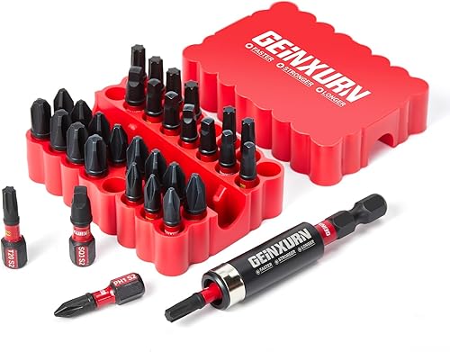 Miniatura 19 de Juego de puntas de destornillador de impacto, 33 piezas de 3" Cabezas múltiples magnéticas de acero S2 PH/SQ/Torx/Pozi con base suave roja