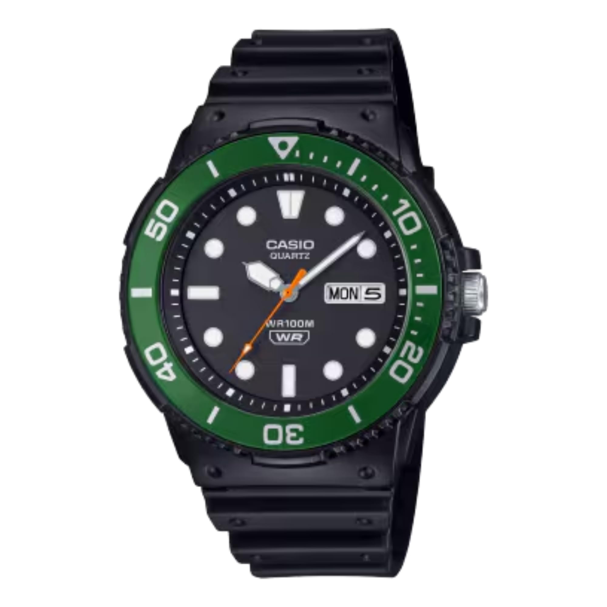 Casio Serie MRW-230H | Nero/Verde | Lunetta girevole | Resistente all'acqua 100M | Indicatore giorno-data | Orologio analogico, nero/verde