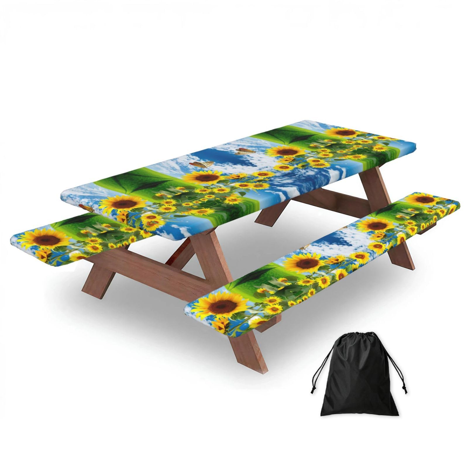 Sunflower Butterfly Print 3 Pack Wipeable Picnic Bench Cover And Table Cover Lightweight Table Cloth For Camping Outdoor