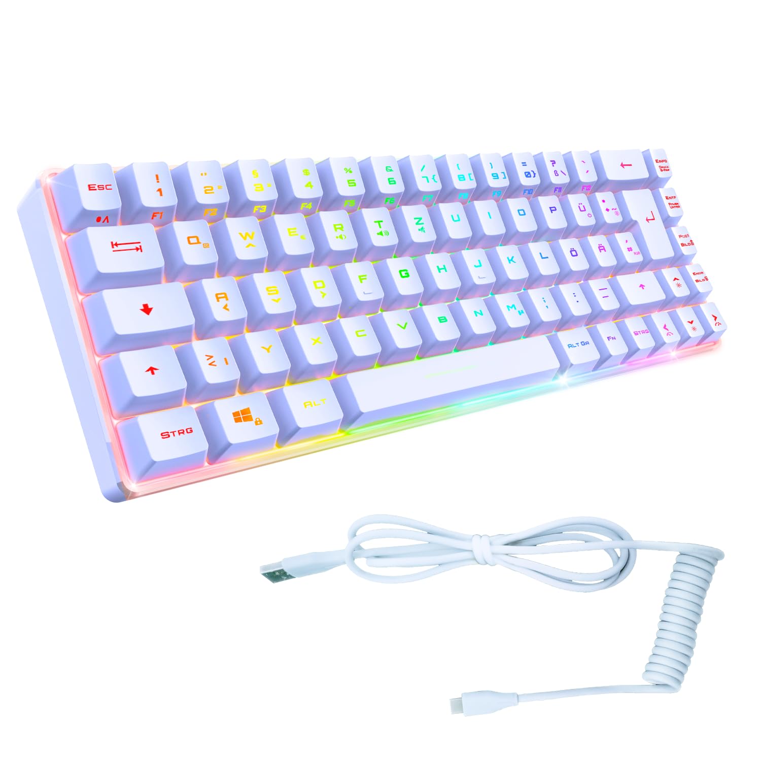 EMPIRE GAMING - K208 Kompakte TKL-Kabelgebundene Tastatur (DE-QWERTZ) 69 Tasten RGB - Abnehmbares USB Type C Kabel Plug & Play - PC/PS4/PS5/Xbox - 23 Anti-Ghosting-Tasten (Weiß)