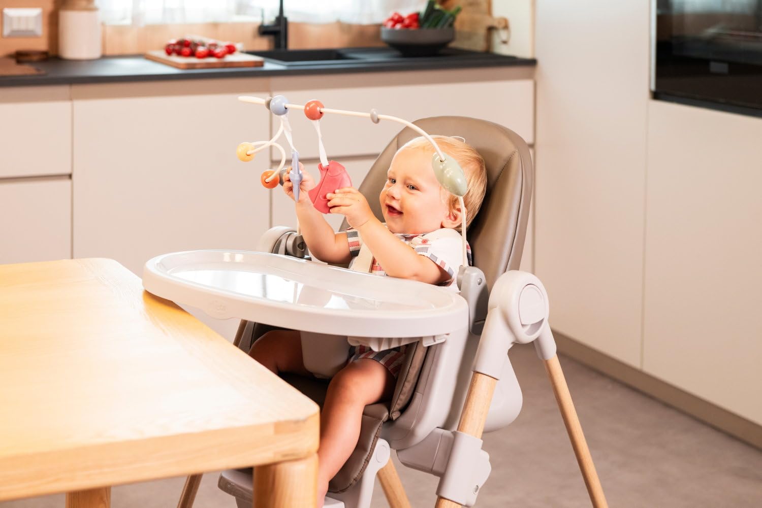 Chicco - Barre de Jeu pour Chaise Haute Chicco Polly Armonia, Accessoire pour Chaise Haute, Développe la Coordination de Bébé, 0 m Plus, avec Peluches et Anneau de Dentition Détachables