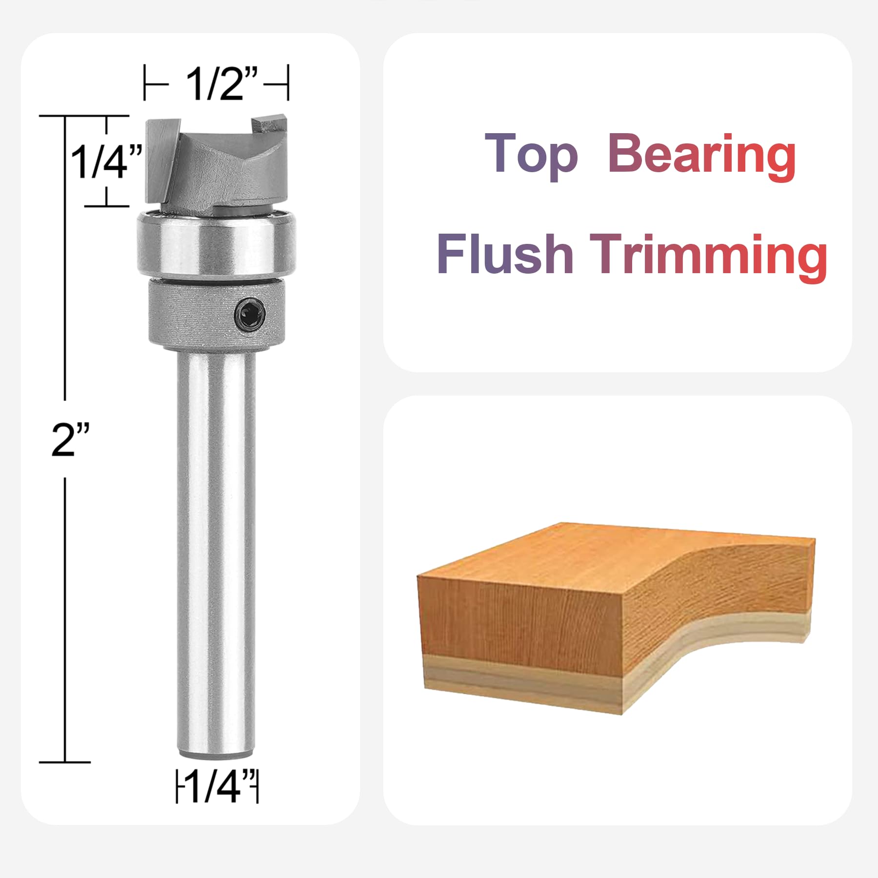 SpeTool Carbide Flush Trim Router Bit with Top Bearing, 1/4 Inch Shank, 1/2 Inch Diameter - Image 2
