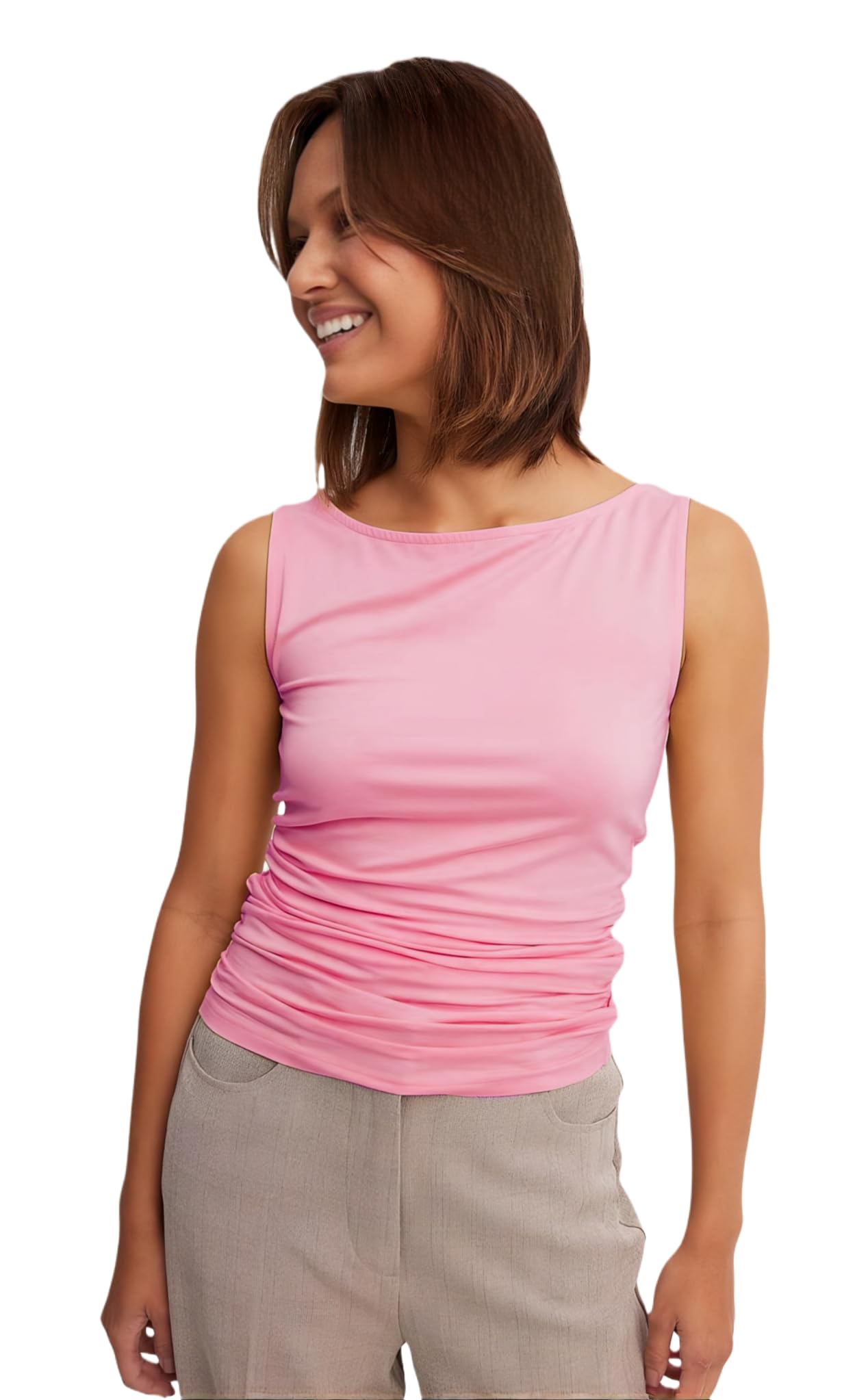 sightbomb SKIMS Ultra Soft Microfiber OH SO Soft Boat Neck Sleeveless Ruched SOFTLINE Cuddle TEE Tank TOP for Women TOP-picture-40