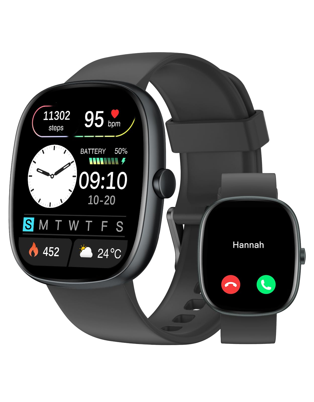 HUAKUA Smartwatch Damen Herren mit Telefonfunktion,1.85" Smart Watch mit Schrittzähler/SpO2/ Pulsmesser/Schlafmonitor/Sportuhr 100+Sportmodi,Fitness Tracker IP68 Wasserdicht für Android iOS Handy