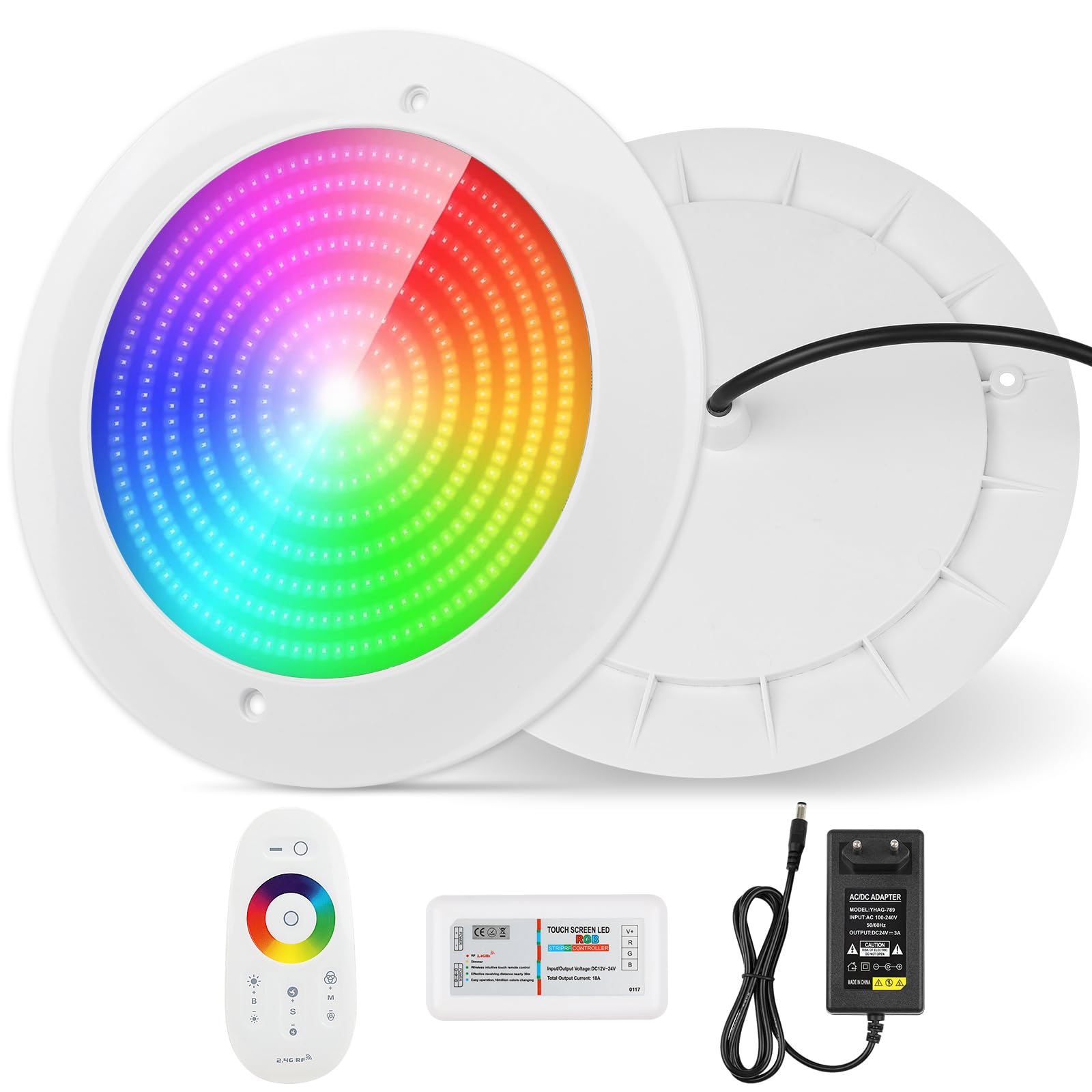 COOLWEST Resina llena de iluminación para piscina LED 32 W RGB, ultraplano, con mando a distancia, cambio de color, lámpara LED para piscina, IP68, resistente al agua, 24 V CC, montaje en superficie