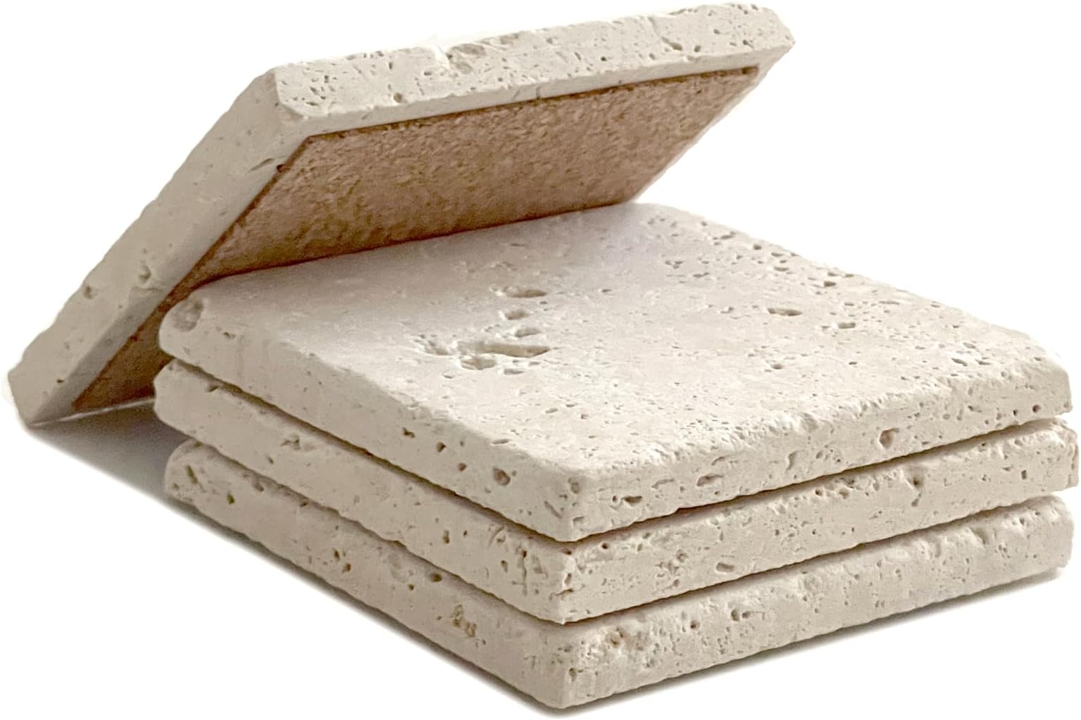 Marble Object Beige 4'' X 4'' Travertine Stone Coaster Each Piece Unique Natural Stone Drink Spills Coasters Tumbled Stone Set of 4 / Home Decor/Wedding Gift