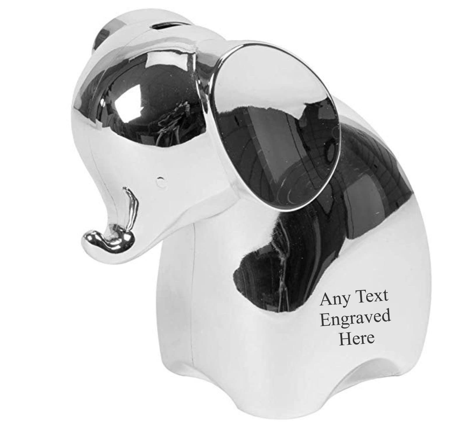 Silver [Custom] Personalised Engraved -Plated Elephant Bank Money Box Christening / Birthday / Baby Gift