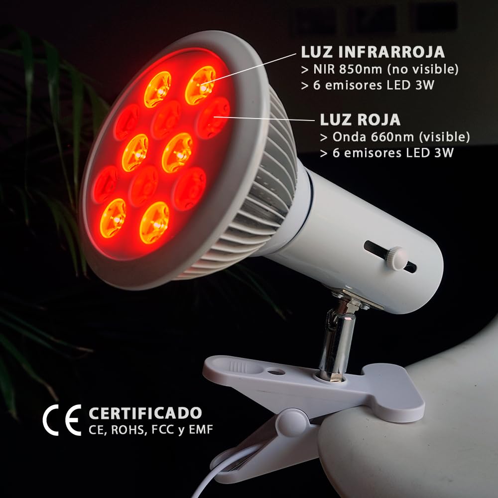Lámpara luz roja nocturna melatonina para terapia e iluminación (NIR 660-850nm), sincroniza tus ritmos circadianos - Bombilla luz roja para dormir - Red Light Therapy Panel
