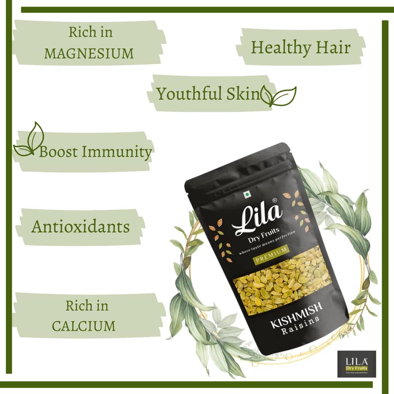 Image of LILA DRY FRUITS Golden Raisin 200 gms | Premium Seedless Green Kishmish | Nutritious Dried Grapes Rich in Iron & Vitamin B | Ideal for Snacking, Baking, Cooking | Perfect for Gifting