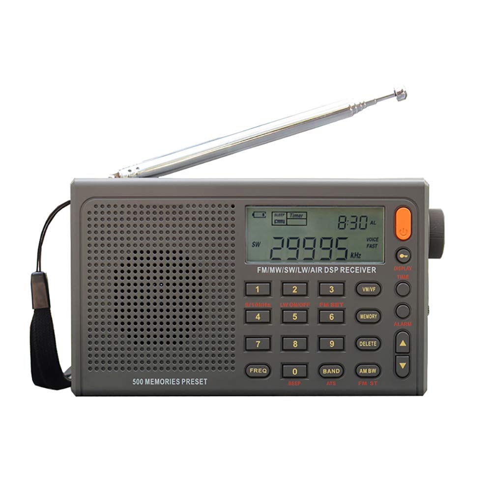 C- Radio portátil Digital Estéreo FM/LW/SW/MW/Air/DSP con LCD/Sonido Función de Alarma para Actividades al Aire Libre en Interiores para Padres