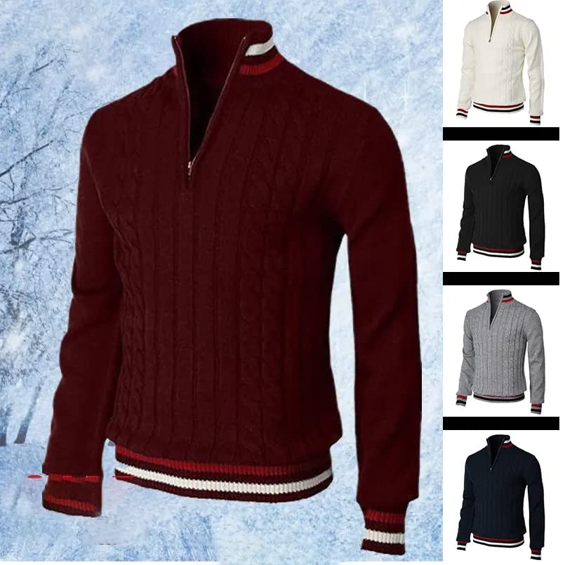 Men's Casual Slim Pullover Zipper Sweater,Pullover Sweaters for Men Slim Mock Neck Polo 1/4 Zip Sweaters2