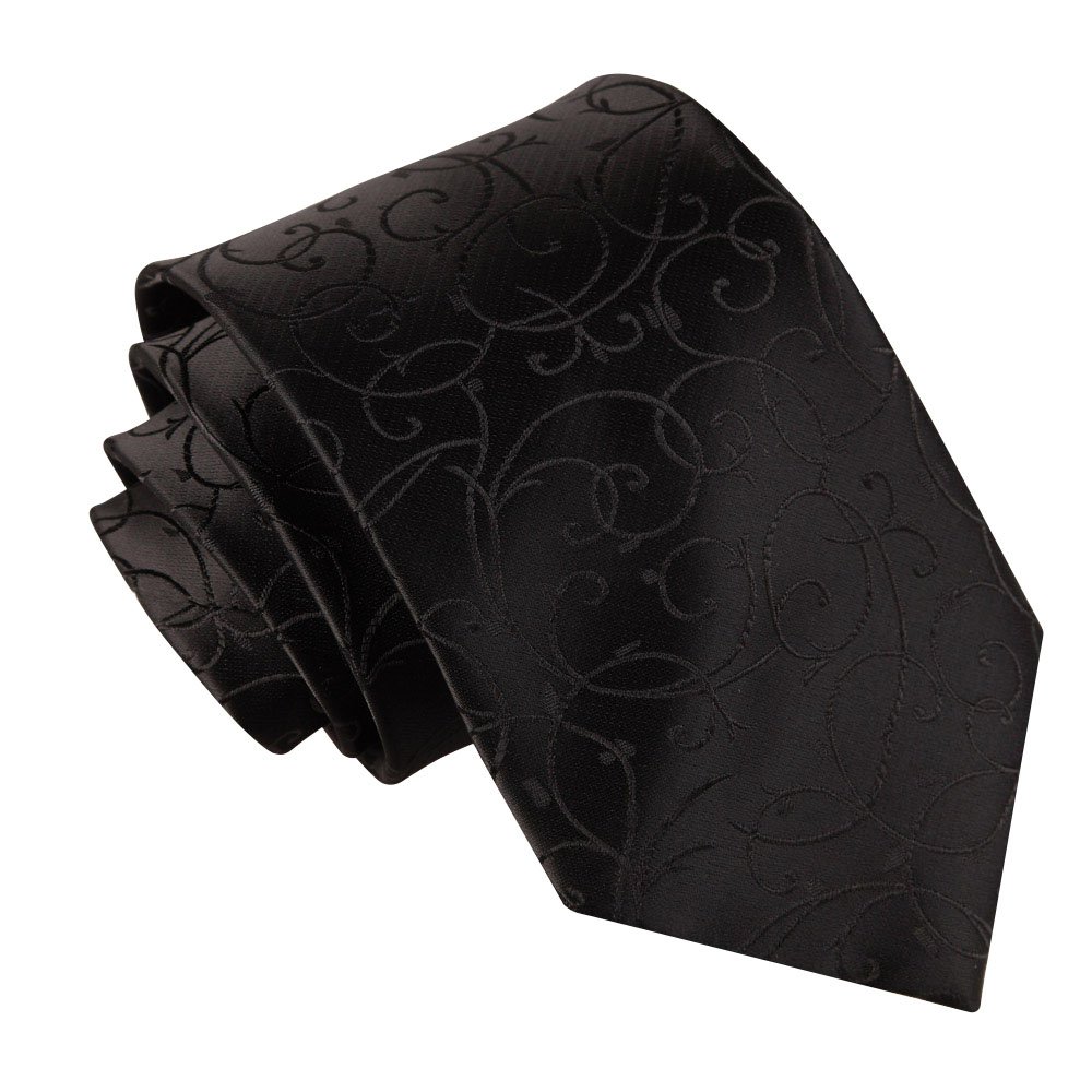 DQT Mens Swirl Floral Jacquard Tie - 9cm Classic Width Necktie - Wedding, Business & Formal - Black