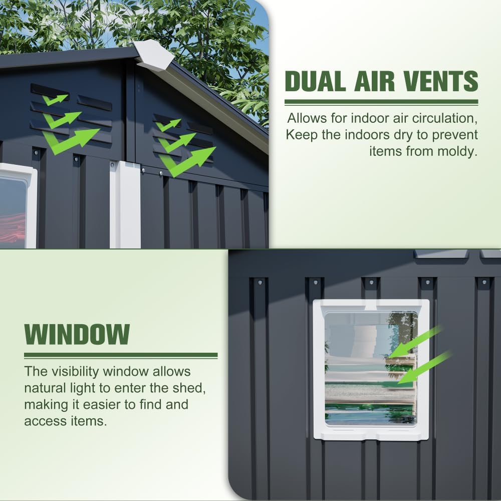 Durable Outdoor Storage Shed for Garden Tools, Lawn Equipment, and Backyard Organization – Weather-Resistant Steel Construction (6x4ft Grey No Floor Frame)