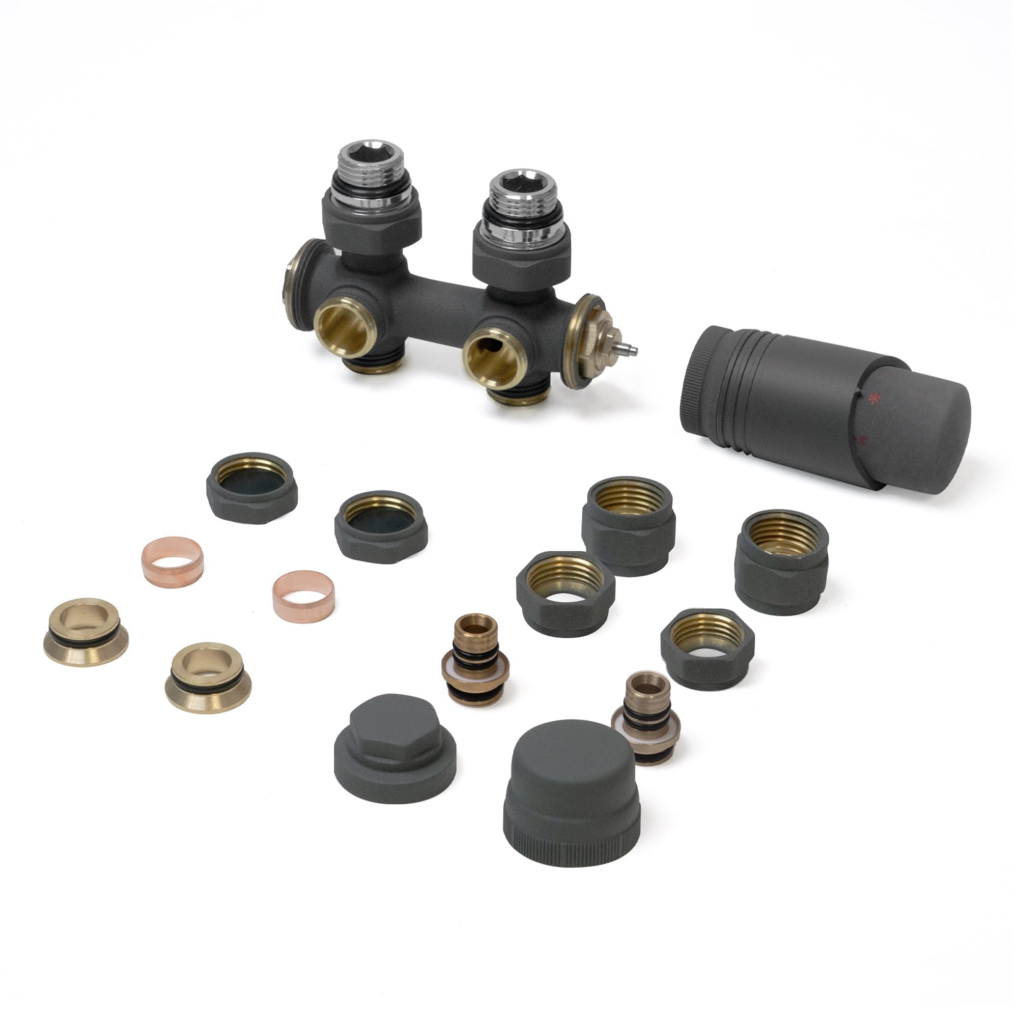 VANCOCO Antracita Termostato Bloque de Grifo 50mm Eurocono Radiador