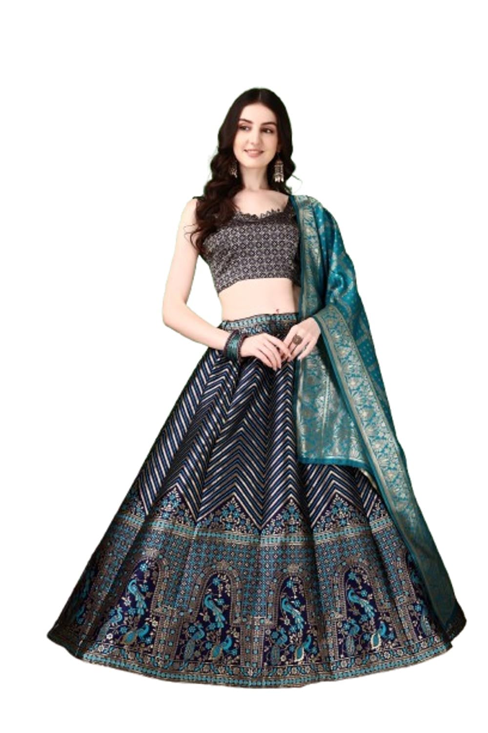 Trendy Indian Style Wedding Banarasi Lehenga Choli For Women, choli with Unstitched Blouse (AK39)-image-9