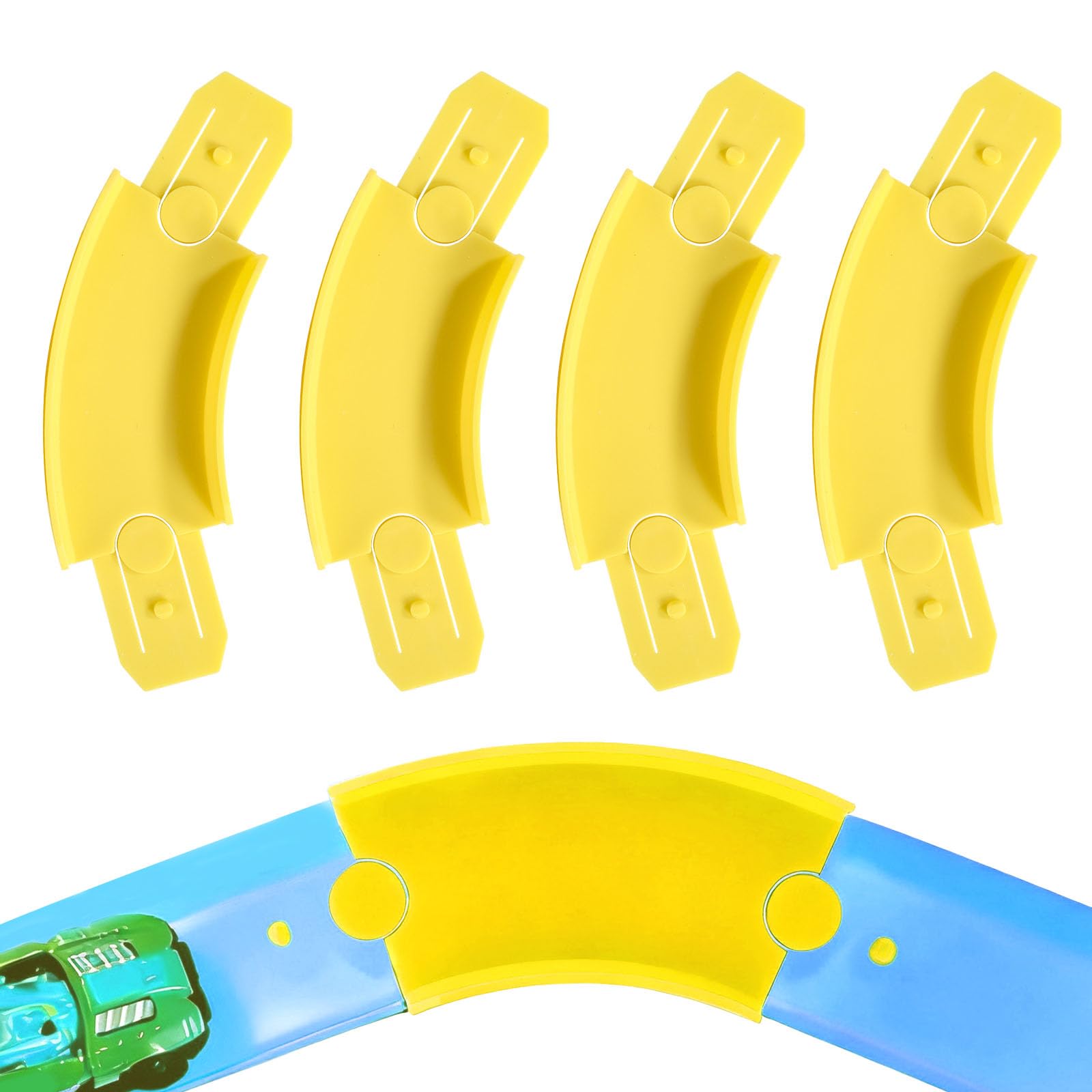 4pcs Turn Track Pieces for Hot Wheels 45 Degree Curved Race Track Connectors for Toy Car Racetrack Builder Corners Components Parts Set Compatible with Hot Wheels (Yellow)