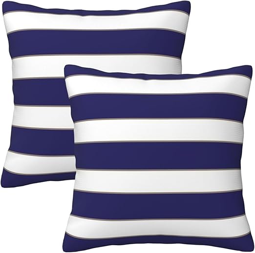 Poream Navy Blue and White Stripes Farmhouse Throw Pillow Covers 18x18