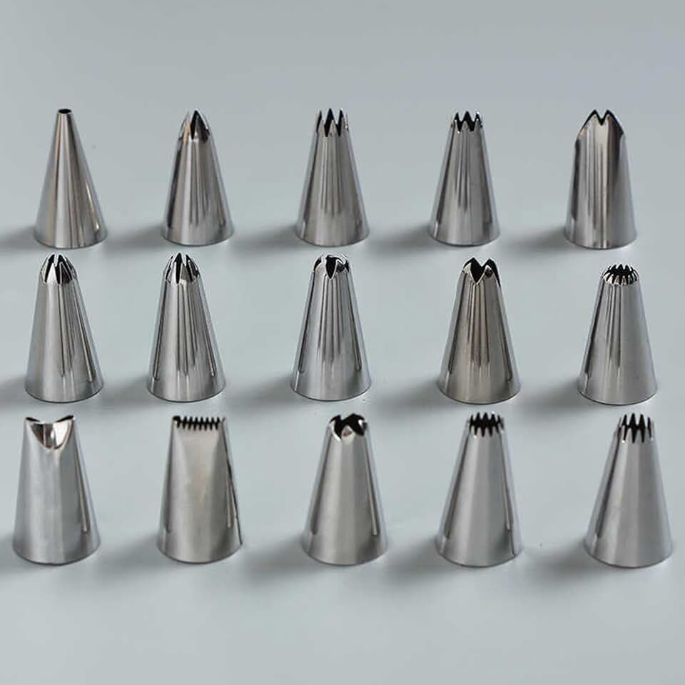 Kit de ferramentas de tubulação de aço inoxidável 304 pacote com 9 - Bocais profissionais de decoração de bolos e sacos de confeitaria para assar/congelar