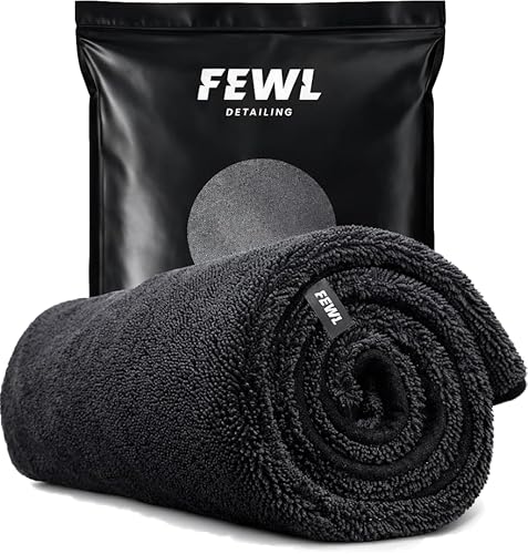 FEWL Serviette Microfibre Voiture 800GSM - Ultra Absorbante XL 90x70cm - Séchage sans Traces & sans Rayures - Chiffon Premium Detailing Auto